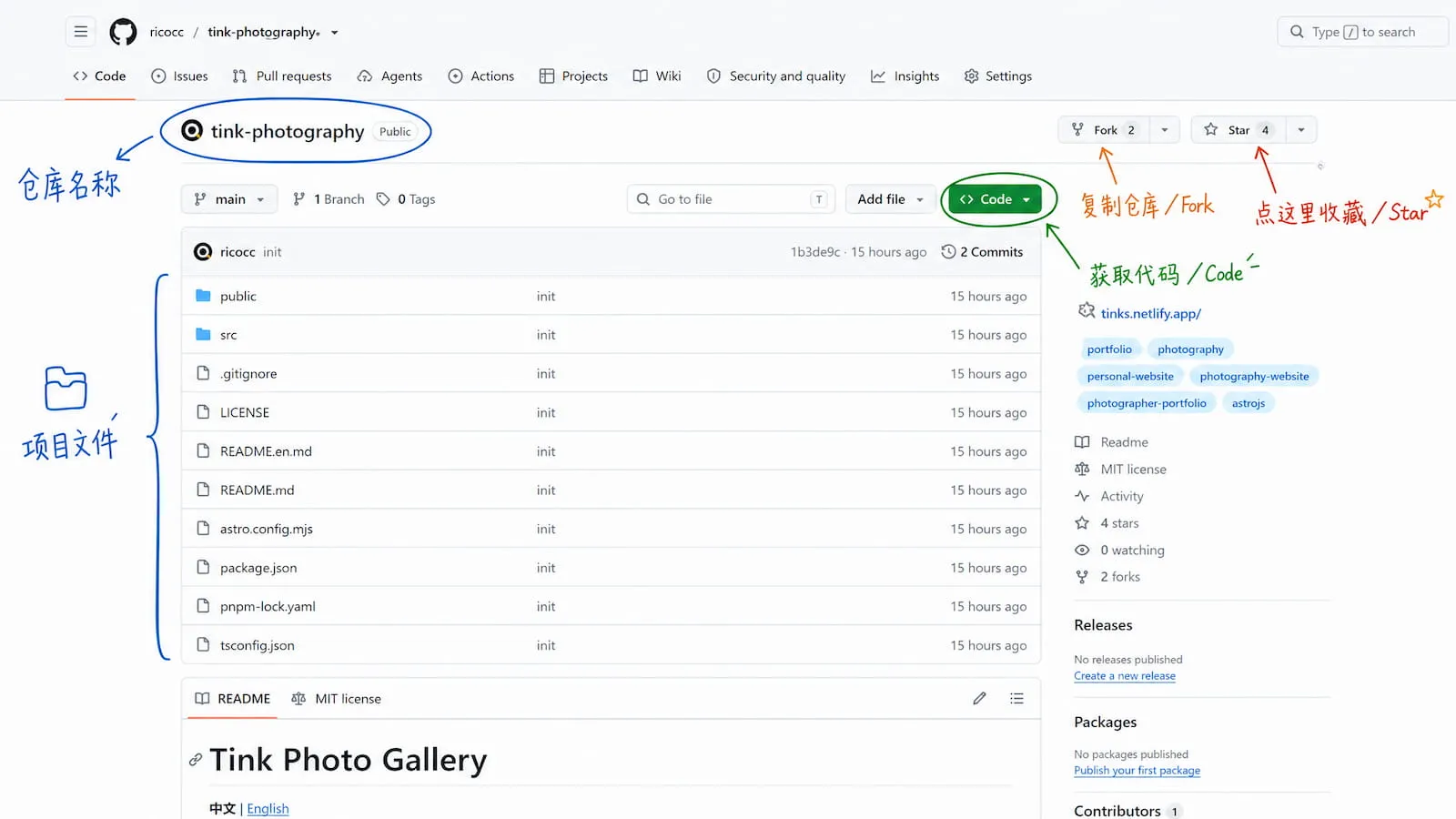 GitHub 仓库页面说明